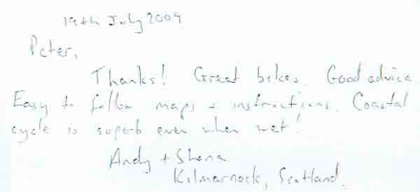 2009 Testimonials for Downtown Bicycle Rentals