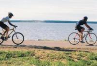 Biking on the Coastal Trail.