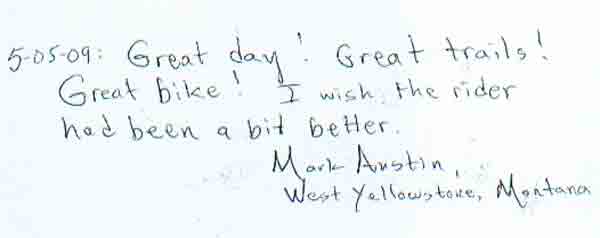 "Great Day! Great Trails! Great Bike!"