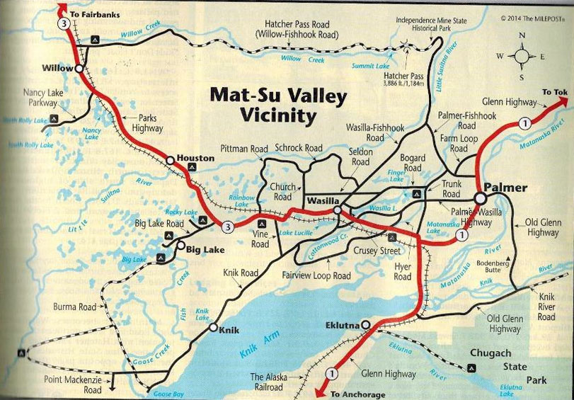 Palmer Wasilla Route Map for Alaska Bike Trips